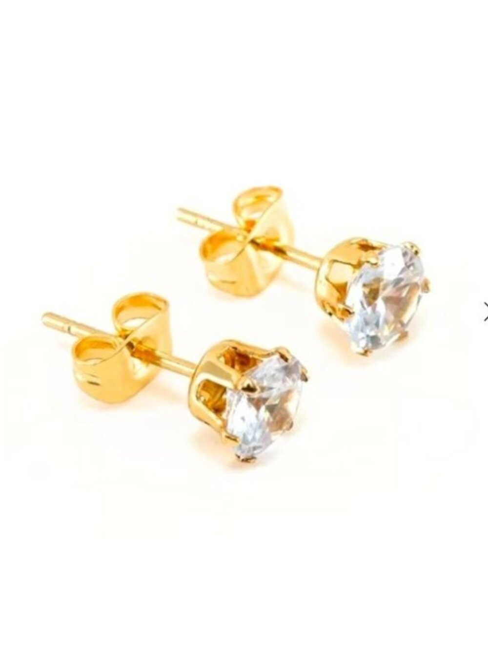 Solitaire Stud Earrings Classic Round Cubic Zirconia 18K Gold PVD Hypoallergenic